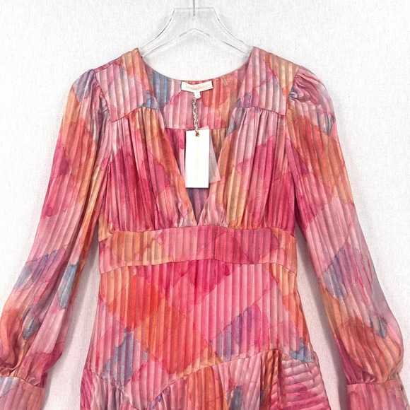 LOVESHACKFANCY Meridian Dress Womens 4 Pink Watercolor Print Long Sleeve NWT - Picture 4 of 16